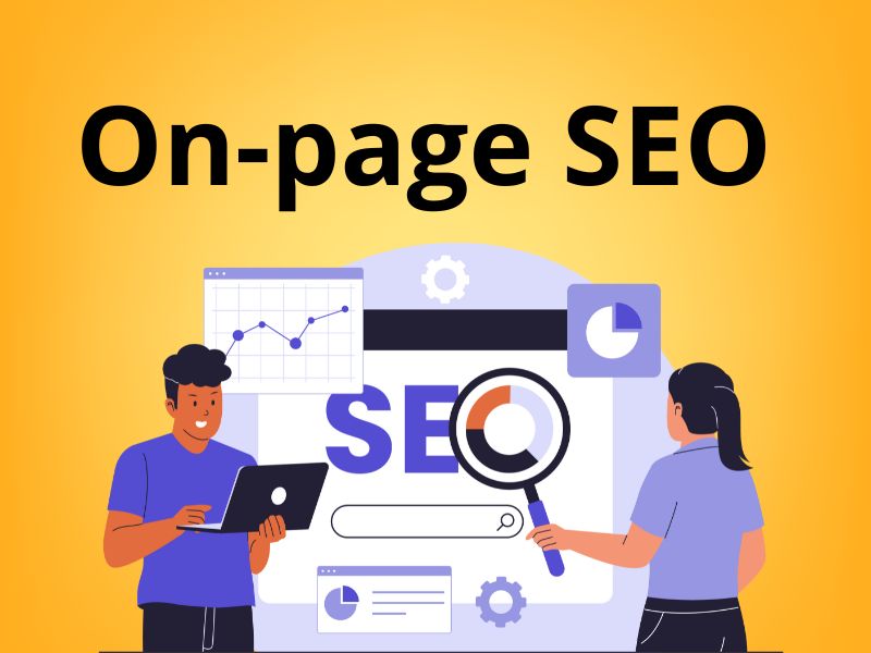 prikaz On-page SEO-a na žutoj pozadini